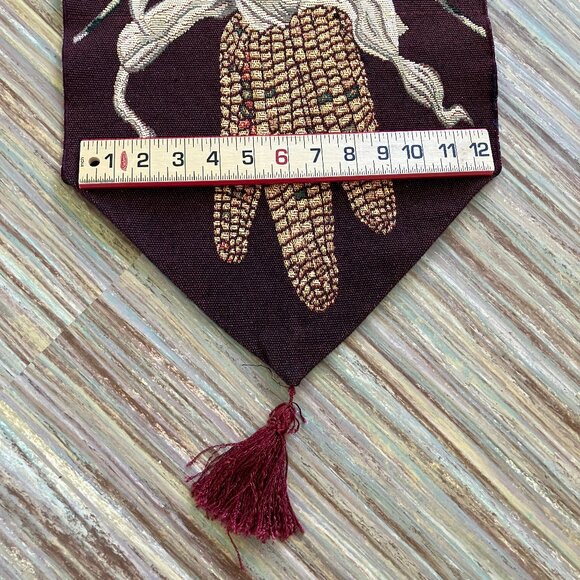 Autumn Fall Harvest Tapestry Table Runner with Tassel Ends 13x68" - Picture 3 of 4